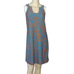 Aryeh‎ sleeveless Turquoise and Orange Floral Abstract Summer Dress size Small